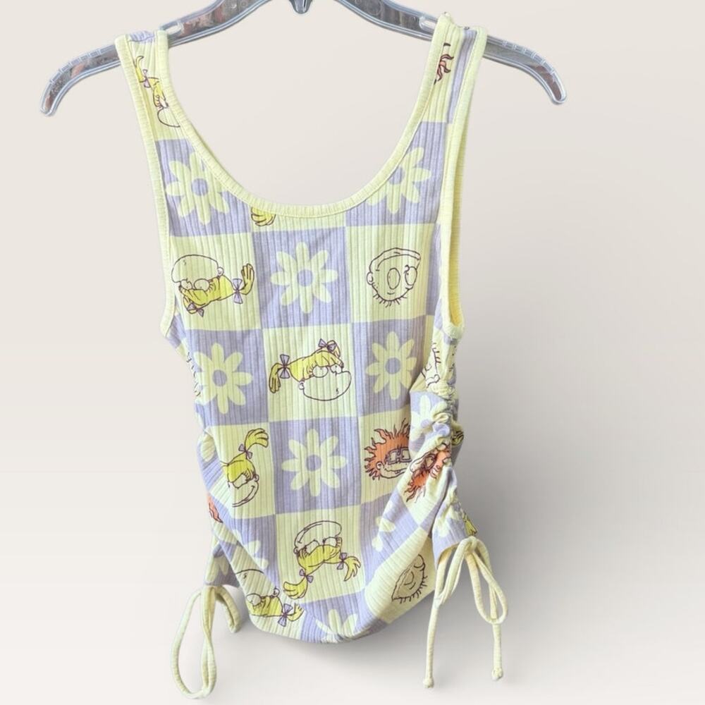 Nickelodeon Rugrats Ribbed Tank NEW Womens Medium Cinched 90s Patchwork Daisy